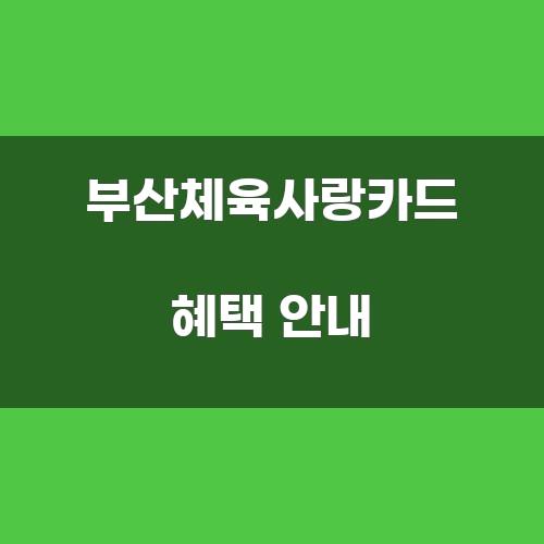 부산체육사랑카드 혜택 안내