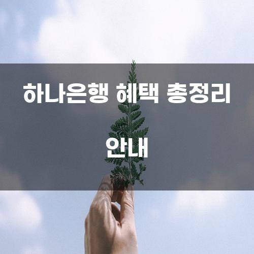 하나은행 혜택 총정리 안내